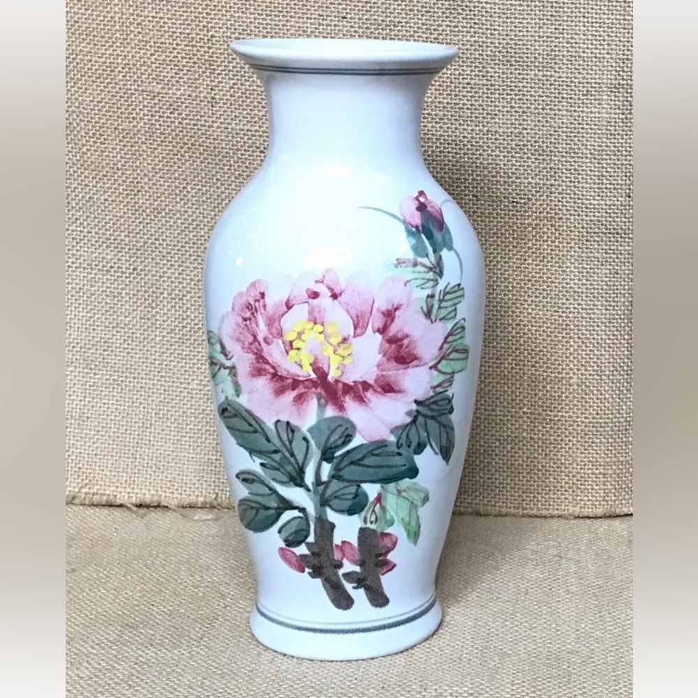 Floral Ceramic Vase Hand Painted Chrysanthemum Cottage Grandma Core Classic